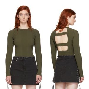Alexander Wang Rib Knit Open Back Crewneck Pullover - Olive Green - S